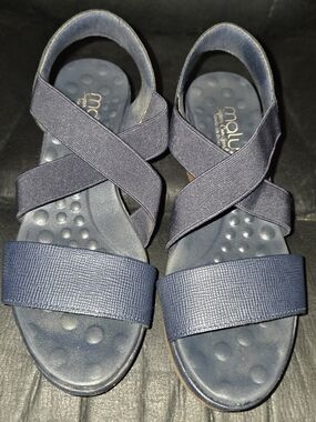 VGUC Womens Malu Super Comfortable Women's Navy Elastic Cross-Strap Wedge Sandal